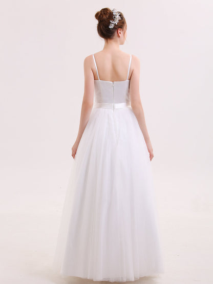 Vestido de Novia con Tirantes Finos y Cinturón Blanco