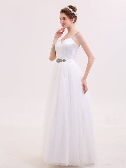 Vestido de Novia con Tirantes Finos y Cinturón Blanco