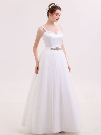 Vestido de Novia con Tirantes Finos y Cinturón Blanco