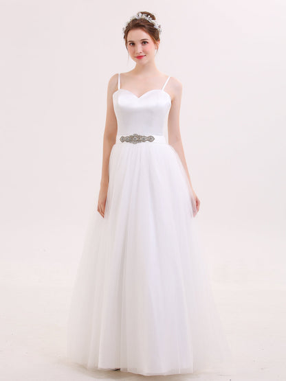Vestido de Novia con Tirantes Finos y Cinturón Blanco